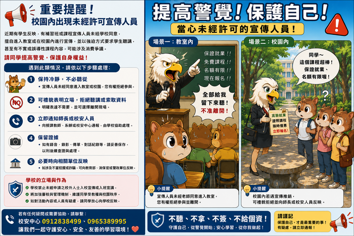 【公告】提高警覺，防範未經核准之校外宣傳行為圖片