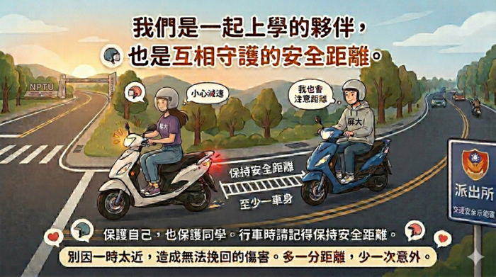 ⚠️近期校外車禍頻發提醒——「安全距離，不可逾越的友情紅線」⚠️圖片