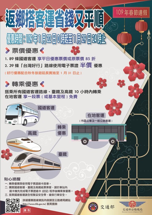 【轉知】109年春節連續假期公共運輸票價優惠措施 圖片